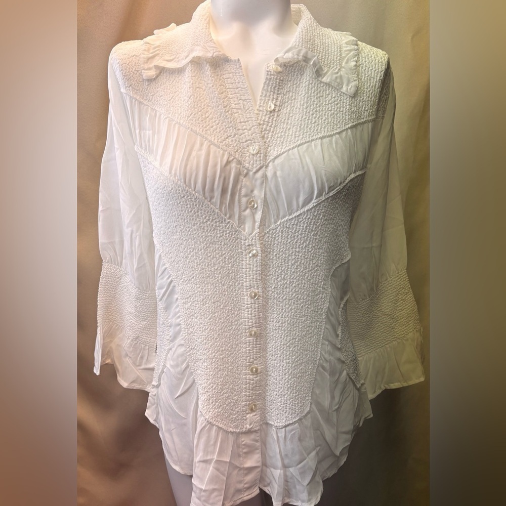 Sioni Textured Blouse Women’s Polyester Retro Crinkle Casual Boho Hippie Medium